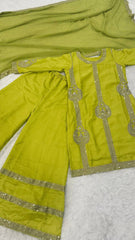 Lovely Green Chinon Silk Zari Work Palazzo Suit