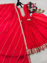 Gorgeous Red Color Sequence Work Designer Gown