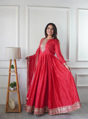 Gorgeous Red Color Sequence Work Designer Gown