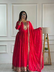 Gorgeous Red Color Sequence Work Designer Gown