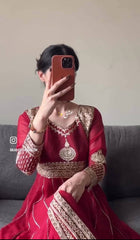 Gorgeous Red Georgette Embroidery Gown