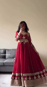 Gorgeous Red Georgette Embroidery Gown