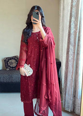 Ravishing Red Color Georgette Sequence Work Palazzo Suit