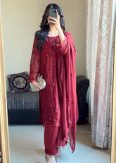 Ravishing Red Color Georgette Sequence Work Palazzo Suit