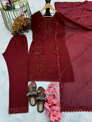 Ravishing Red Color Georgette Sequence Work Palazzo Suit