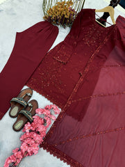 Ravishing Red Color Georgette Sequence Work Palazzo Suit