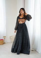 Stylish Black Color Georgette Digital Print Gown