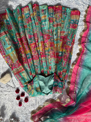 Lovely Green Color Organza Digital Printed Anarkali Gown