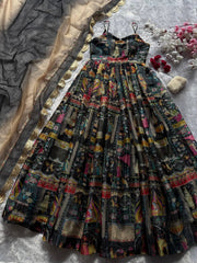 Lovely Green Color Organza Digital Printed Anarkali Gown