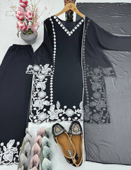Lovely Black Georgette Embroidery Palazzo Suit