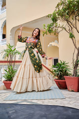 Pretty Mehndi Color Gamthi Work Shrug With Lehenga