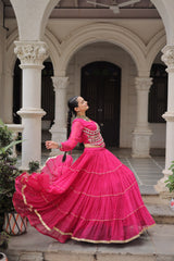 Navratri Collection Pink Color Mirror Work Lehenga Choli