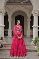 Navratri Collection Pink Color Mirror Work Lehenga Choli