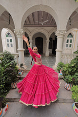 Navratri Collection Pink Color Mirror Work Lehenga Choli