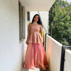 Pretty Peach Color Embroidery Work Top Lehenga