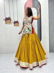Navratri Collection Mustard Cotton Mirror Work Lehenga Choli