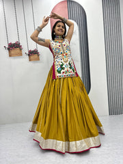 Navratri Collection Mustard Cotton Mirror Work Lehenga Choli