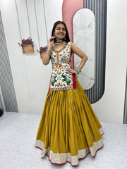 Navratri Collection Mustard Cotton Mirror Work Lehenga Choli