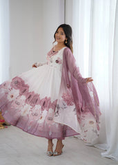 Ravishing Onion Pink Organza Print Anarkali Suit