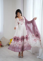Ravishing Onion Pink Organza Print Anarkali Suit