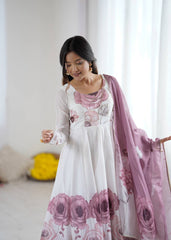 Ravishing Onion Pink Organza Print Anarkali Suit