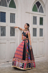 Gorgeous Black Color Georgette Gamthi Work Lehenga Choli