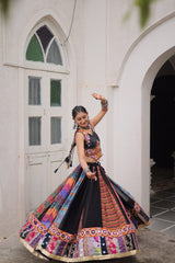 Gorgeous Black Color Georgette Gamthi Work Lehenga Choli