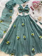 Captivating Green Color Handprint Work Lehenga Choli