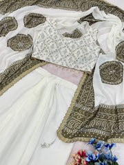 Pretty White Color Embroidery With Mirror Work Dhoti Suit