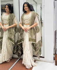 Pretty White Color Embroidery With Mirror Work Dhoti Suit