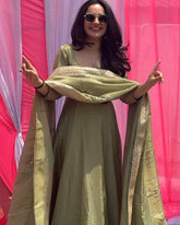 Lovely Pista Color Thread Work Designer Gown