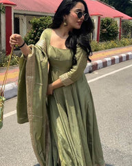 Lovely Pista Color Thread Work Designer Gown