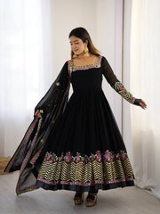 Ravishing Black Color Georgette Embroidery Designer Gown