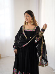 Ravishing Black Color Georgette Embroidery Designer Gown