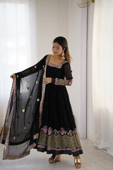 Ravishing Black Color Georgette Embroidery Designer Gown