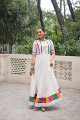 Pretty White Color Multi Thread Work Gown