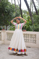 Pretty White Color Multi Thread Work Gown