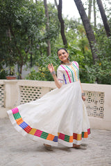 Pretty White Color Multi Thread Work Gown