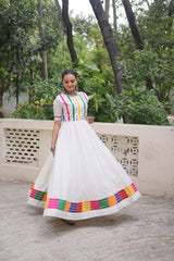 Pretty White Color Multi Thread Work Gown