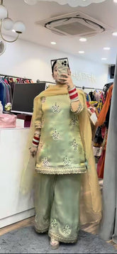 Gorgeous Pista Color Sequence Work Palazzo Suit