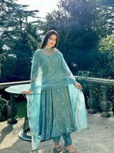 Exclusive Sky Blue Vichitra Silk Sequence Work Gown