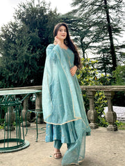 Exclusive Sky Blue Vichitra Silk Sequence Work Gown