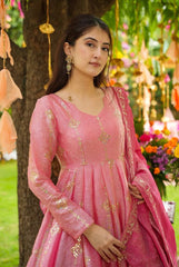 Beautiful Pink Color Silk Sequence Work Gown With Sharara