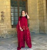 Trendy Red Color Sequence Work Palazzo Suit