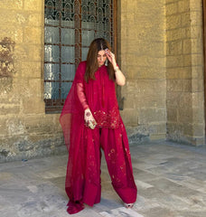 Trendy Red Color Sequence Work Palazzo Suit