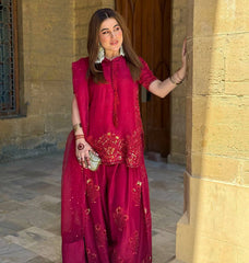 Trendy Red Color Sequence Work Palazzo Suit
