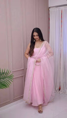 Beautiful Pink Color Georgette Embroidery Work Gown