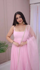 Beautiful Pink Color Georgette Embroidery Work Gown