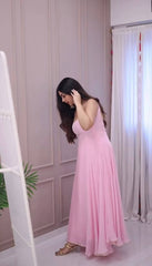 Beautiful Pink Color Georgette Embroidery Work Gown