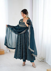 Trendy Green Color Silk with Embroidery Work Gown